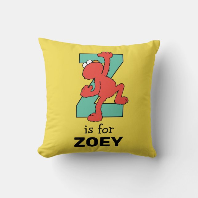 Elmo Alphabet | Z Teal Throw Pillow (Front)