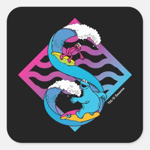 Elmo and Cookie Monster  Surfing Summer Vibes Square Sticker