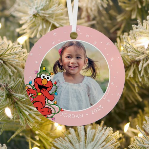 Elmo Christmas Lights  Personalized Name  Photo Metal Ornament