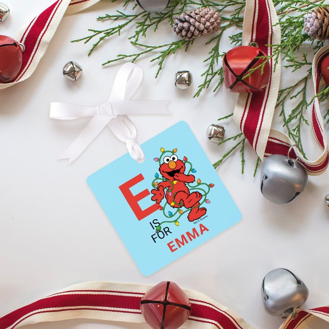 Elmo Christmas Lights | Personalized Name & Photo Metal Ornament (Ornament on table)