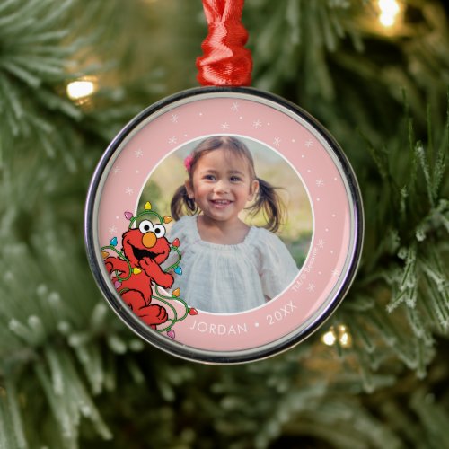 Elmo Christmas Lights  Personalized Name  Photo Metal Ornament