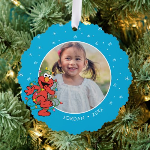 Elmo Christmas Lights  Personalized Name  Photo Ornament Card