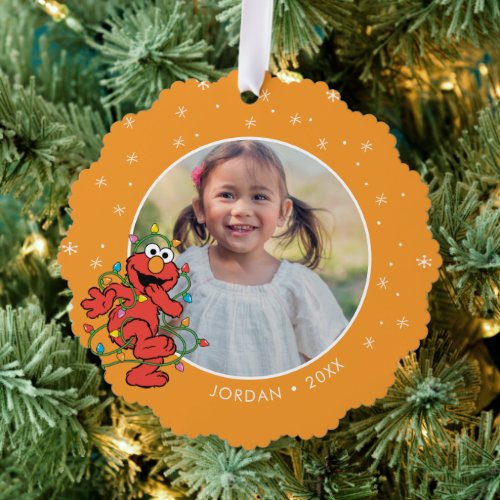 Elmo Christmas Lights  Personalized Name  Photo Ornament Card