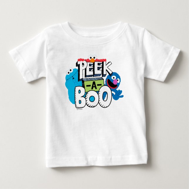 Elmo, Cookie & Grover | Peek-a-Boo Baby T-Shirt (Front)