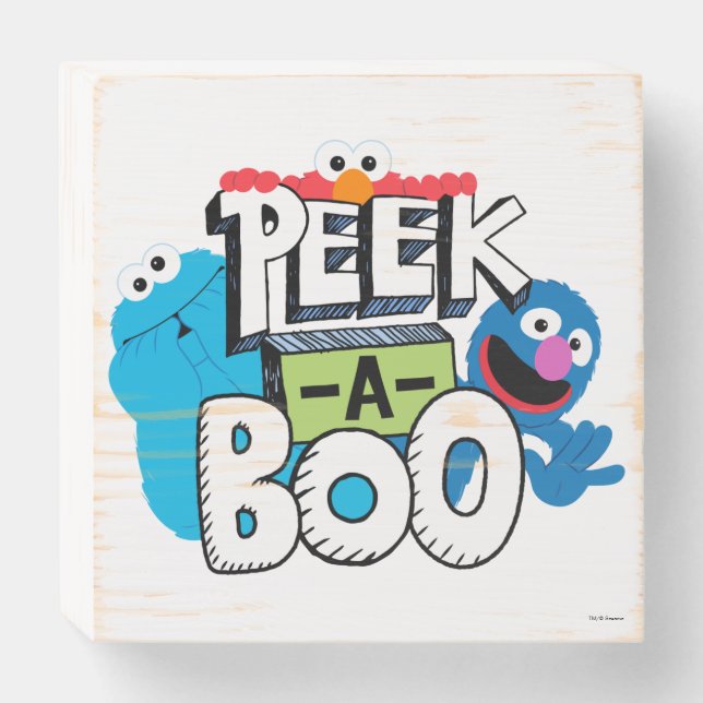 Elmo, Cookie & Grover | Peek-a-Boo Wooden Box Sign (Front Horizontal)