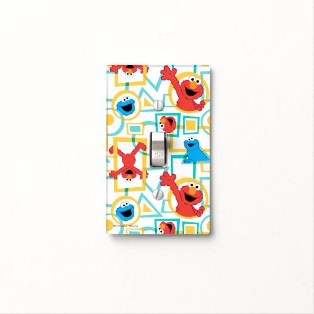 Elmo & Cookie Monster Fun Shapes Pattern Light Switch Cover (In Situ)