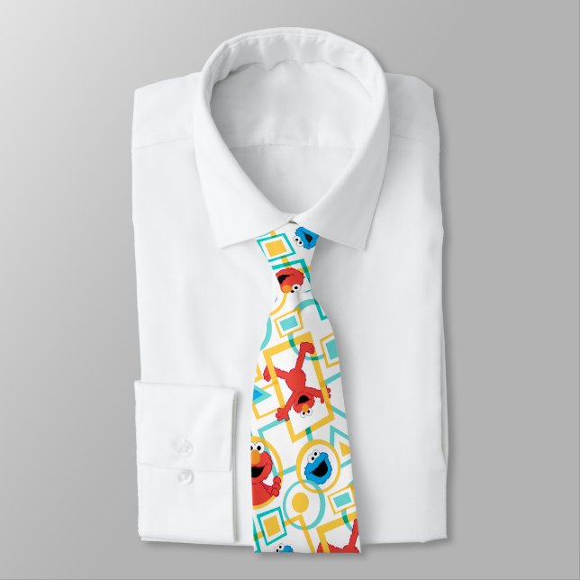 Elmo & Cookie Monster Fun Shapes Pattern Neck Tie (Tied)