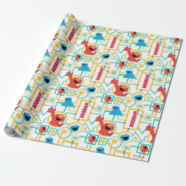 Elmo & Cookie Monster Fun Shapes Pattern Wrapping Paper (Unrolled)