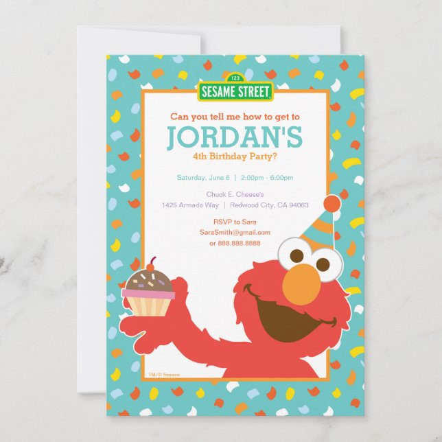 Elmo - Cupcake & Confetti 4th Birthday Invitation (Front)