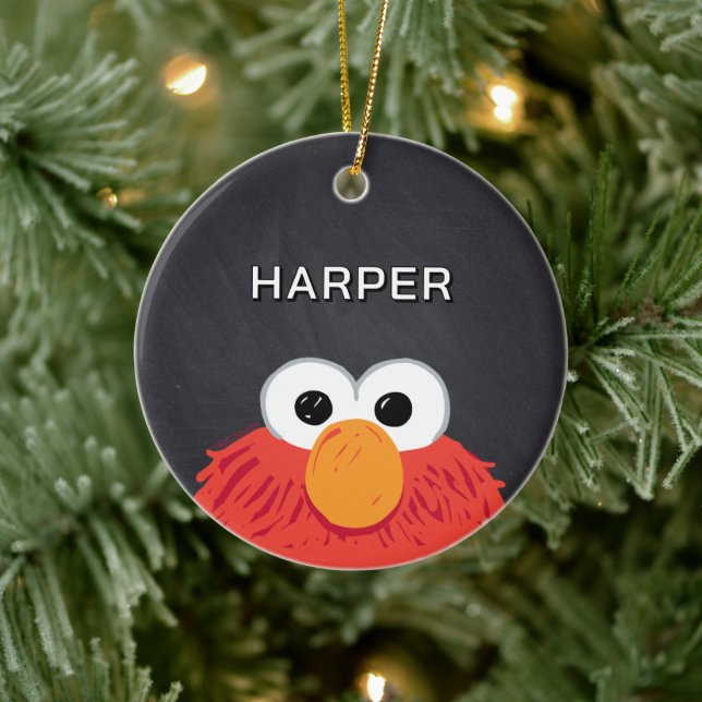 Elmo Face Chalkboard | Customized Name & Photo Ceramic Ornament (Tree)