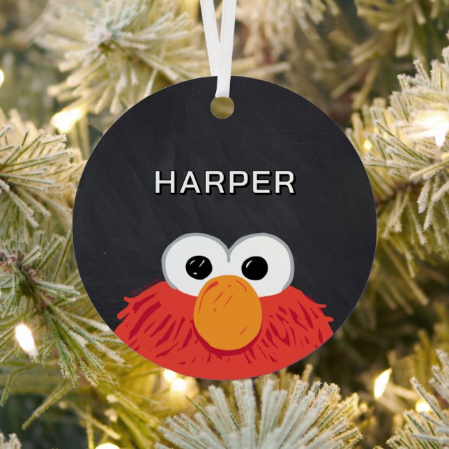 Elmo Face Chalkboard | Customized Name & Photo Metal Ornament (Insitu)
