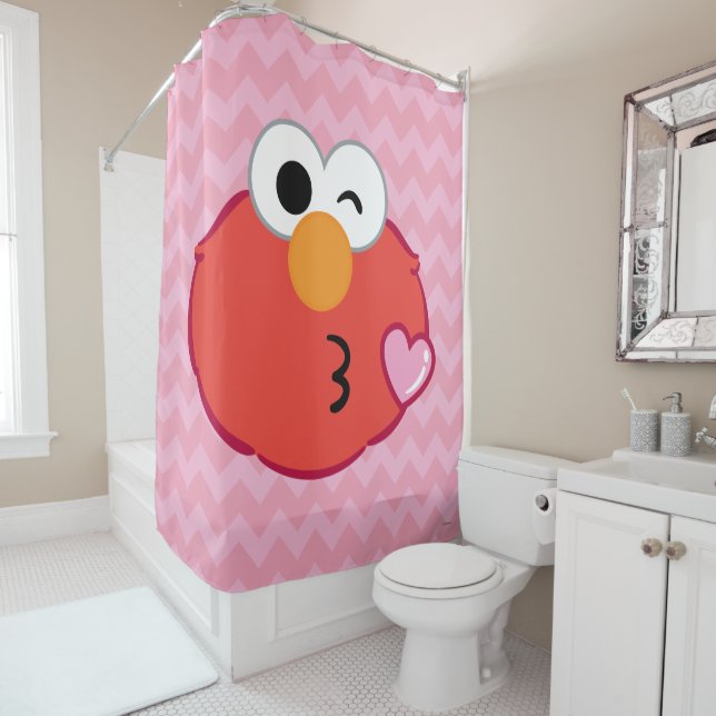 Elmo Face Throwing a Kiss Shower Curtain (In Situ)