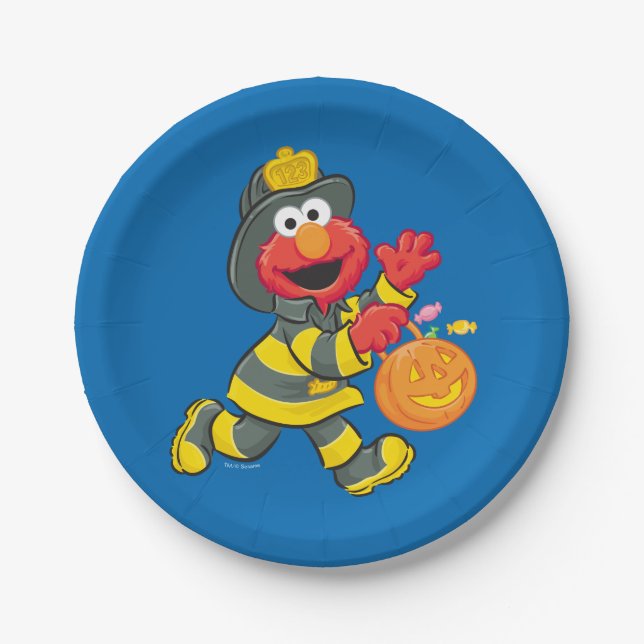 Elmo | Fireman Costume Paper Plates (Front)
