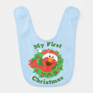 Elmo First Christmas Wreath Baby Bib