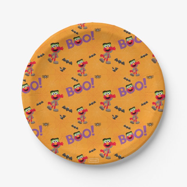Elmo | Halloween Boo Pattern Paper Plates (Front)