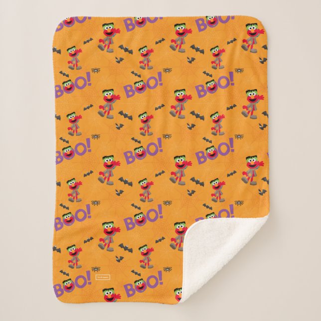 Elmo | Halloween Boo Pattern Sherpa Blanket (Front)