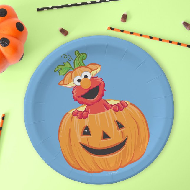 Elmo | Halloween Jack-O-Lantern Paper Plates (Plate on table)