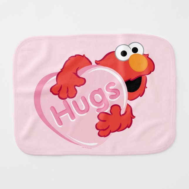 Elmo "Hugs" Valentine Heart Candy Baby Burp Cloth (Front Horizontal)