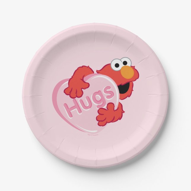 Elmo "Hugs" Valentine Heart Candy Paper Plates (Front)
