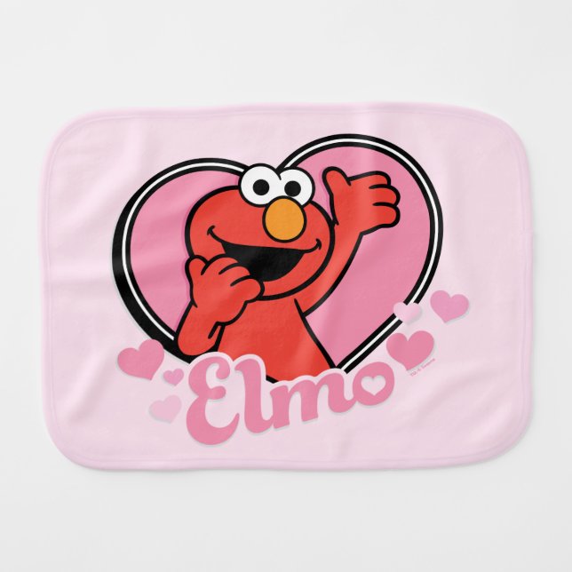 Elmo in Heart Valentine Baby Burp Cloth (Front Horizontal)