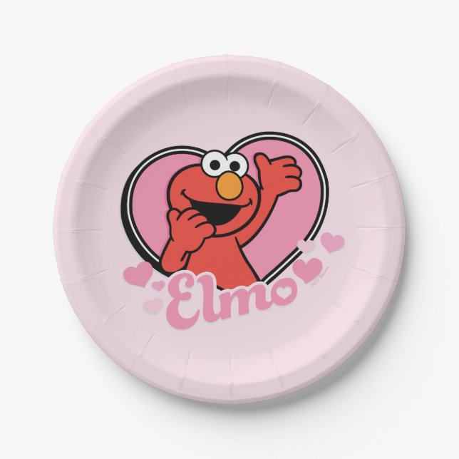 Elmo in Heart Valentine Paper Plates (Front)