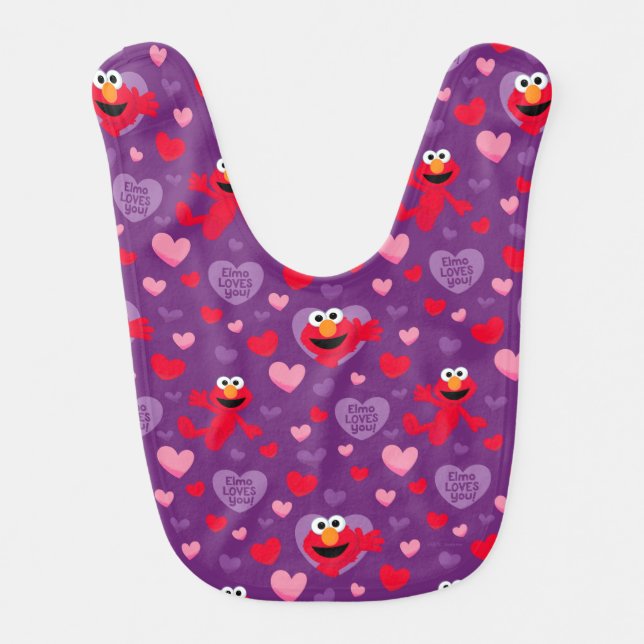 Elmo Loves You Valentine's Day Pattern Baby Bib (Front)
