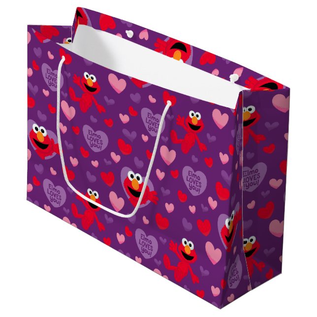 Elmo Loves You Valentine's Day Pattern Large Gift Bag (Front Angled)