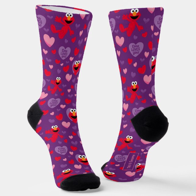 Elmo Loves You Valentine's Day Pattern Socks (Angled)