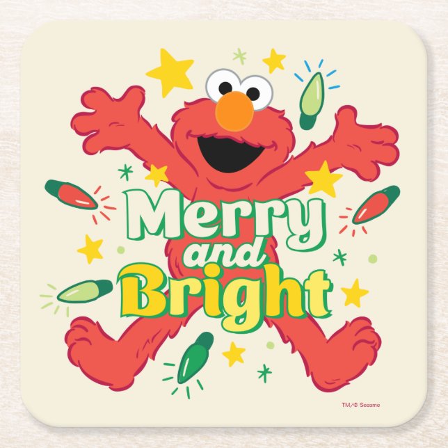Elmo | Merry and Bright Square Paper Coaster (Front)