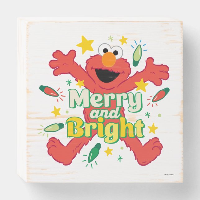 Elmo | Merry and Bright Wooden Box Sign (Front Horizontal)