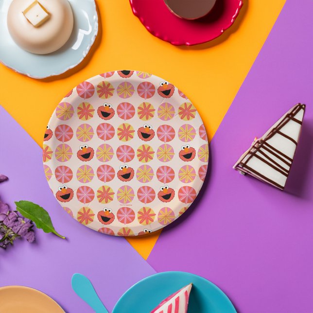 Elmo Pom-Pom Pattern Paper Plates (Plate on table)