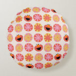 Elmo Pom-Pom Pattern Round Pillow<br><div class="desc">This Sesame Street pattern features Elmo and cute pink pom-poms.  © 2021 Sesame Workshop. www.sesamestreet.org</div>