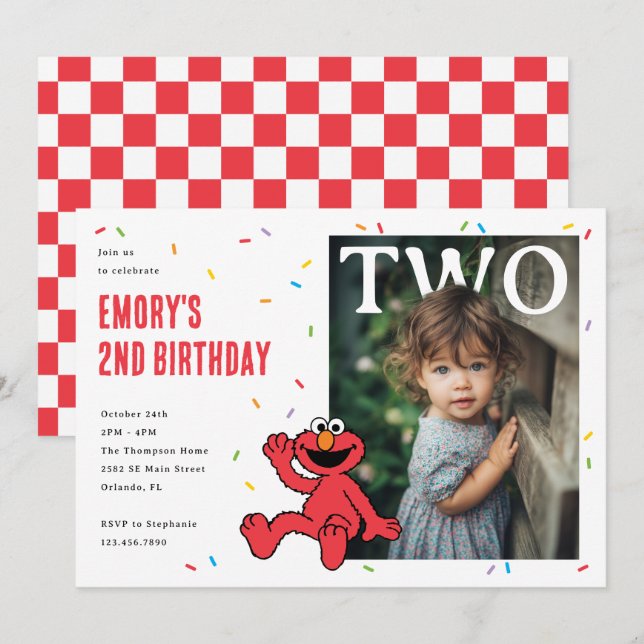 Elmo Red Confetti Second Birthday Invitation (Front/Back)