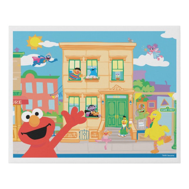Elmo Sesame Street Scene Faux Canvas Print (Front)