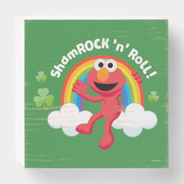 Elmo | Shamrock 'n' Roll Rainbow Wooden Box Sign (Front Horizontal)