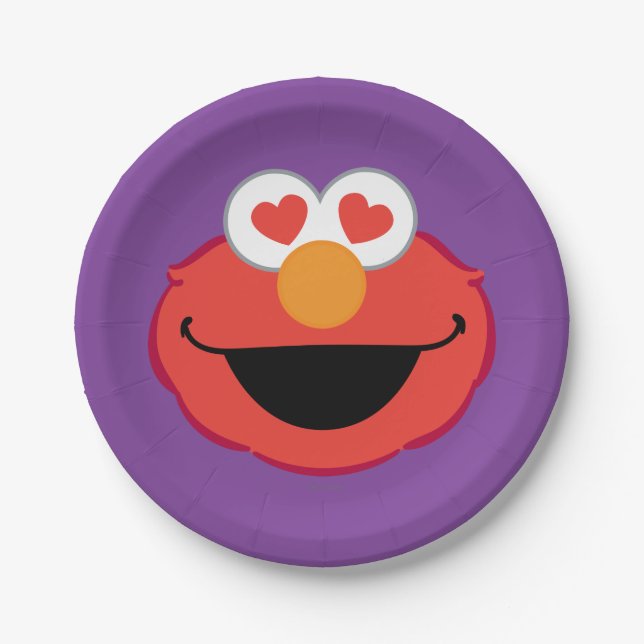 Elmo Smiling Face with Heart-Shaped Eyes Paper Plates (Front)