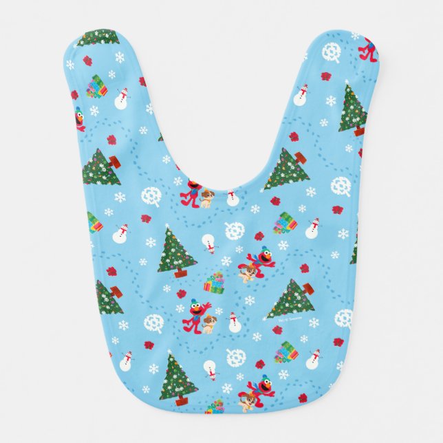 Elmo & Tango Blue Christmas Pattern Baby Bib (Front)