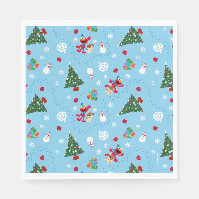 Elmo & Tango Blue Christmas Pattern Napkins (Front)