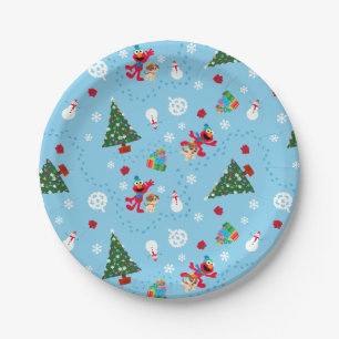 Elmo & Tango Blue Christmas Pattern Paper Plates