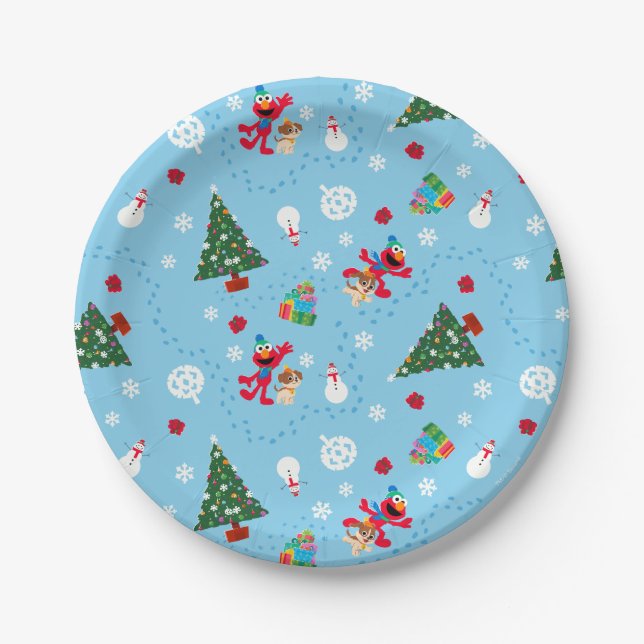 Elmo & Tango Blue Christmas Pattern Paper Plates (Front)