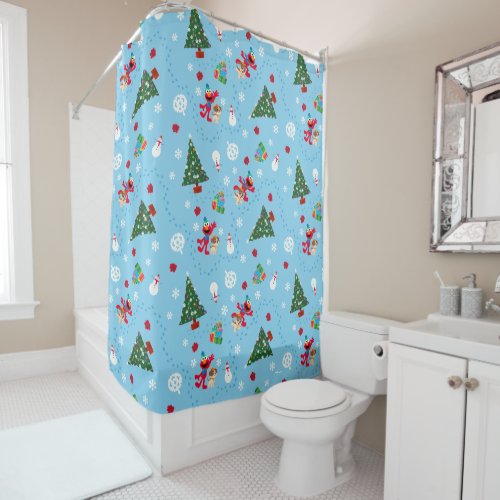 Elmo  Tango Blue Christmas Pattern Shower Curtain