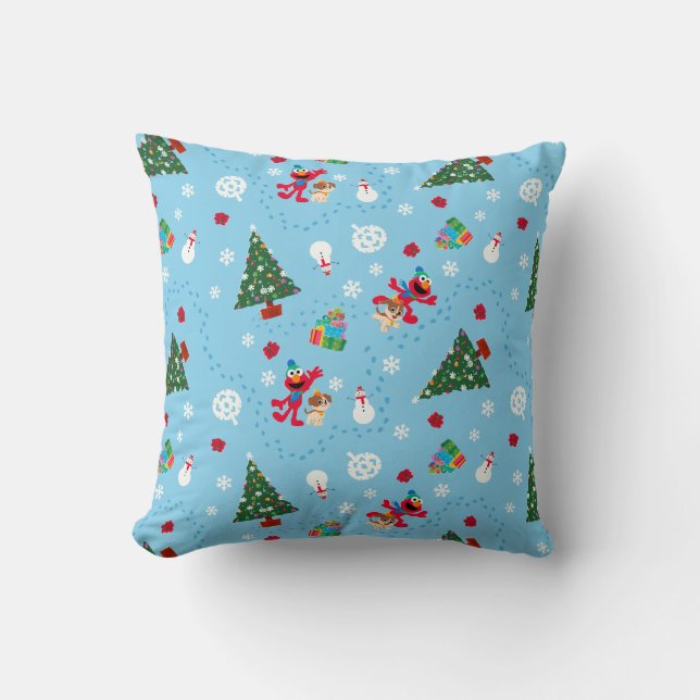 Elmo & Tango Blue Christmas Pattern Throw Pillow (Front)