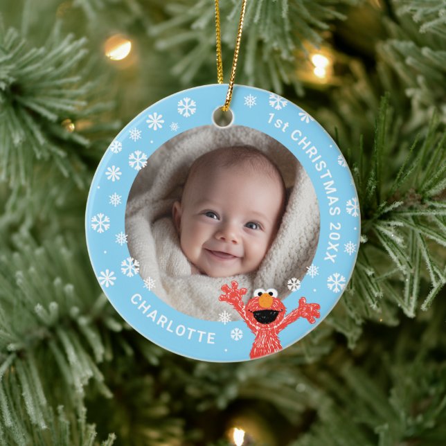 Elmo's Baby's 1st Christmas Photo Ceramic Ornament (Tree)