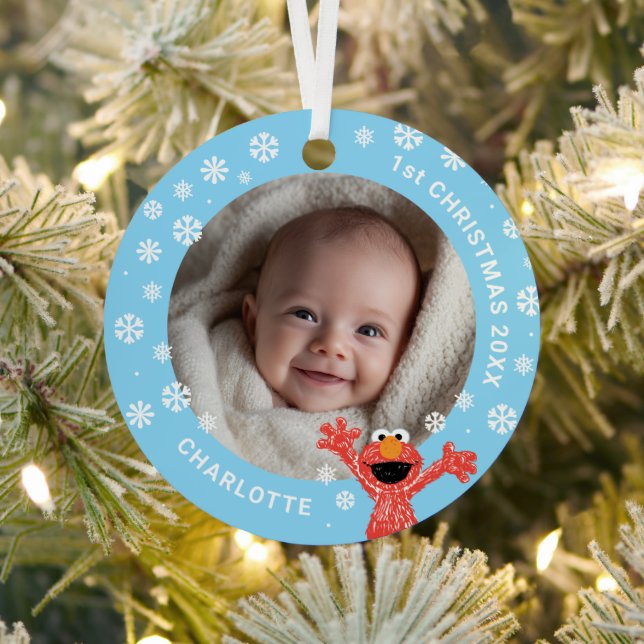Elmo's Baby's 1st Christmas Photo Metal Ornament (Insitu)