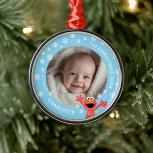 Elmo's Baby's 1st Christmas Photo Metal Ornament