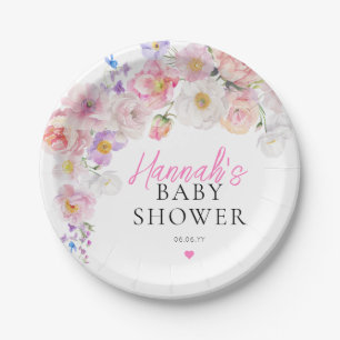 Eloise Pink Floral Baby Shower Paper Plates