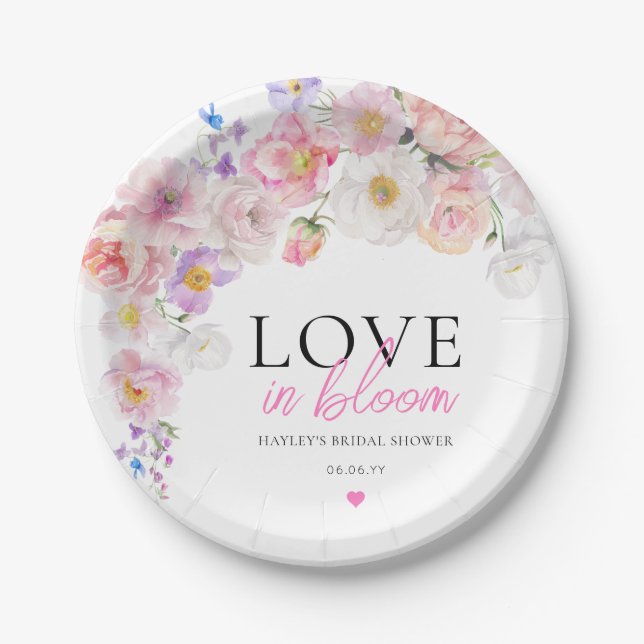 Eloise Pink Floral Love In Bloom Paper Plates (Front)