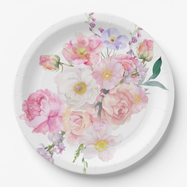 Eloise Pink Floral Paper Plates (Front)