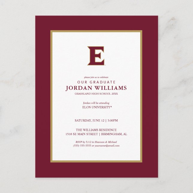 Elon University E | Graduation Announcement Postcard (Front)