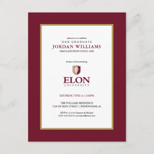 Elon University Graduation Announcement Postcard